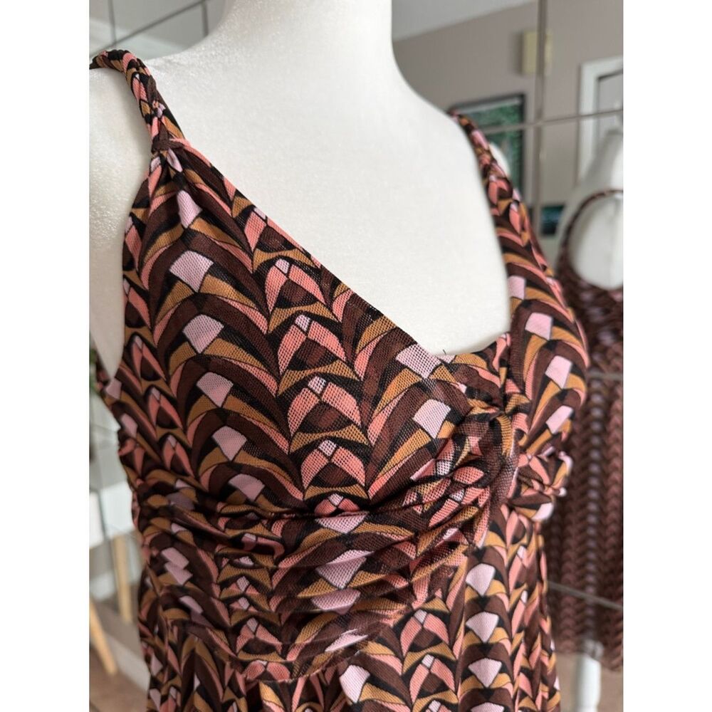Mixit Pink and Brown Knotted-Front Midi Dress - Picture 5 of 10
